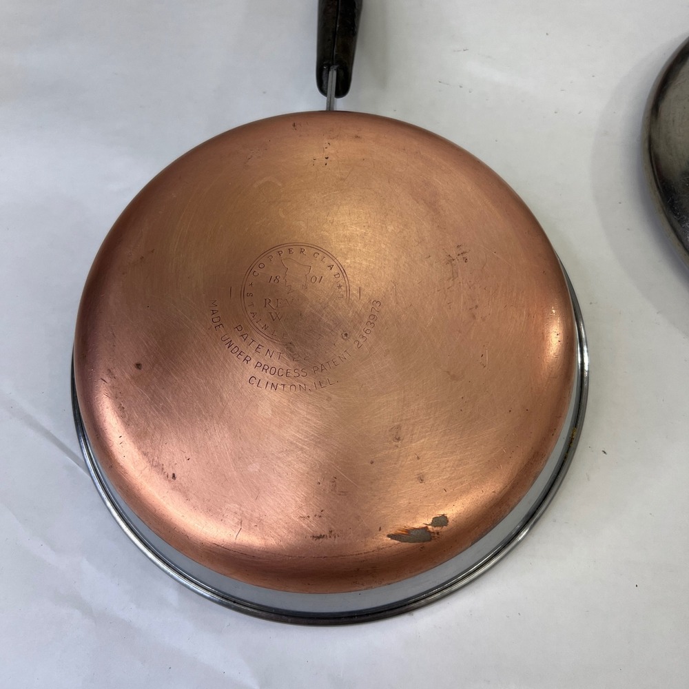 Vintage Revere Ware 1801 Copper Clad 8 Inch Skillet Fry Pan with Lid Made in USA